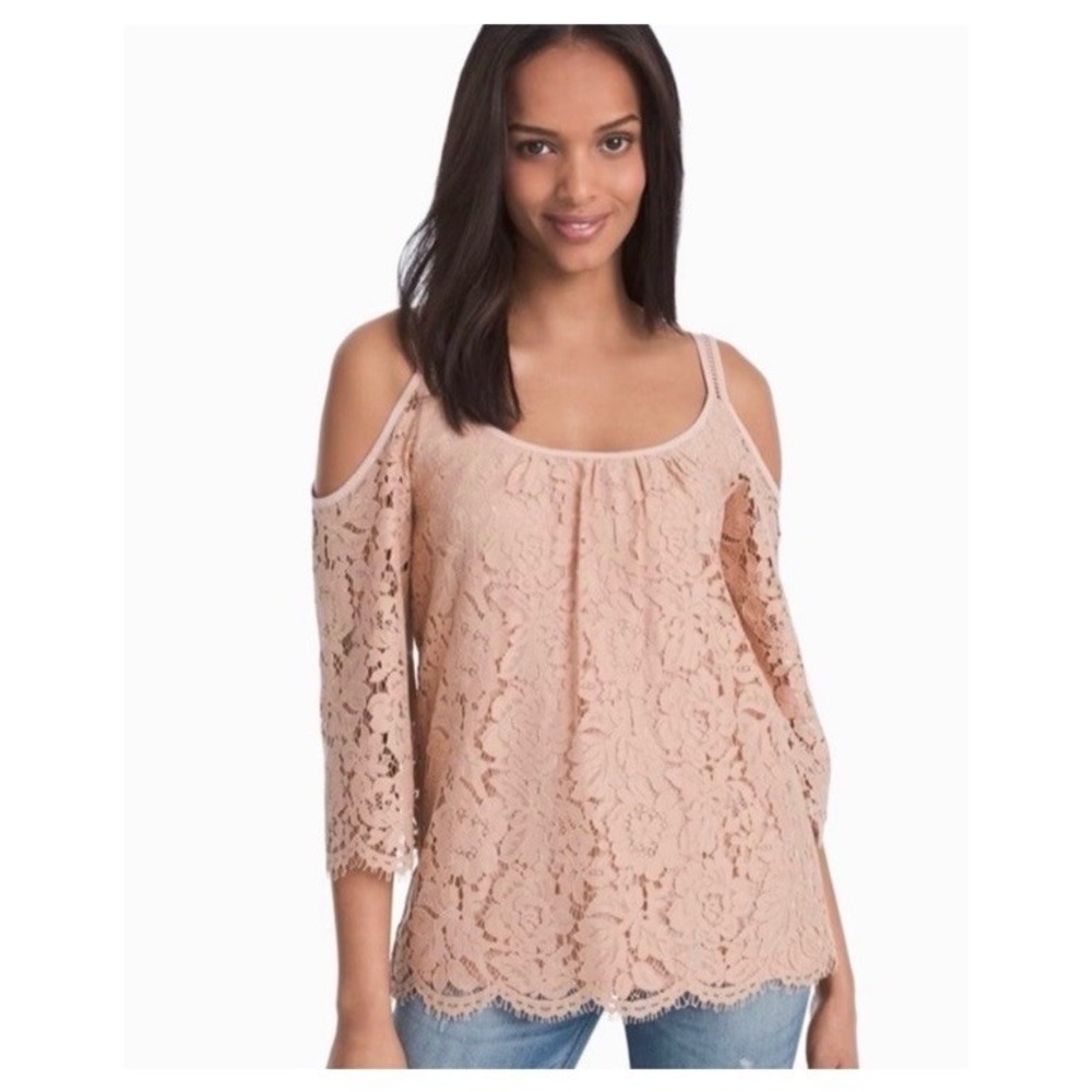 WHITE HOUSE BLACK MARKET COLD Shoulder SLEEVE LACE TOP Womens SIZE XXS